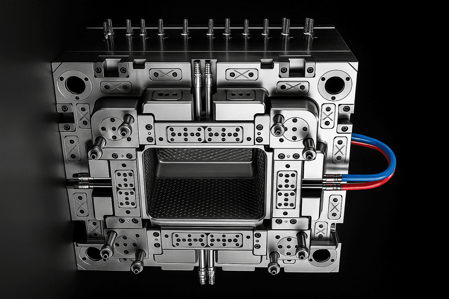 Injection mold with cooling channels — landscape view